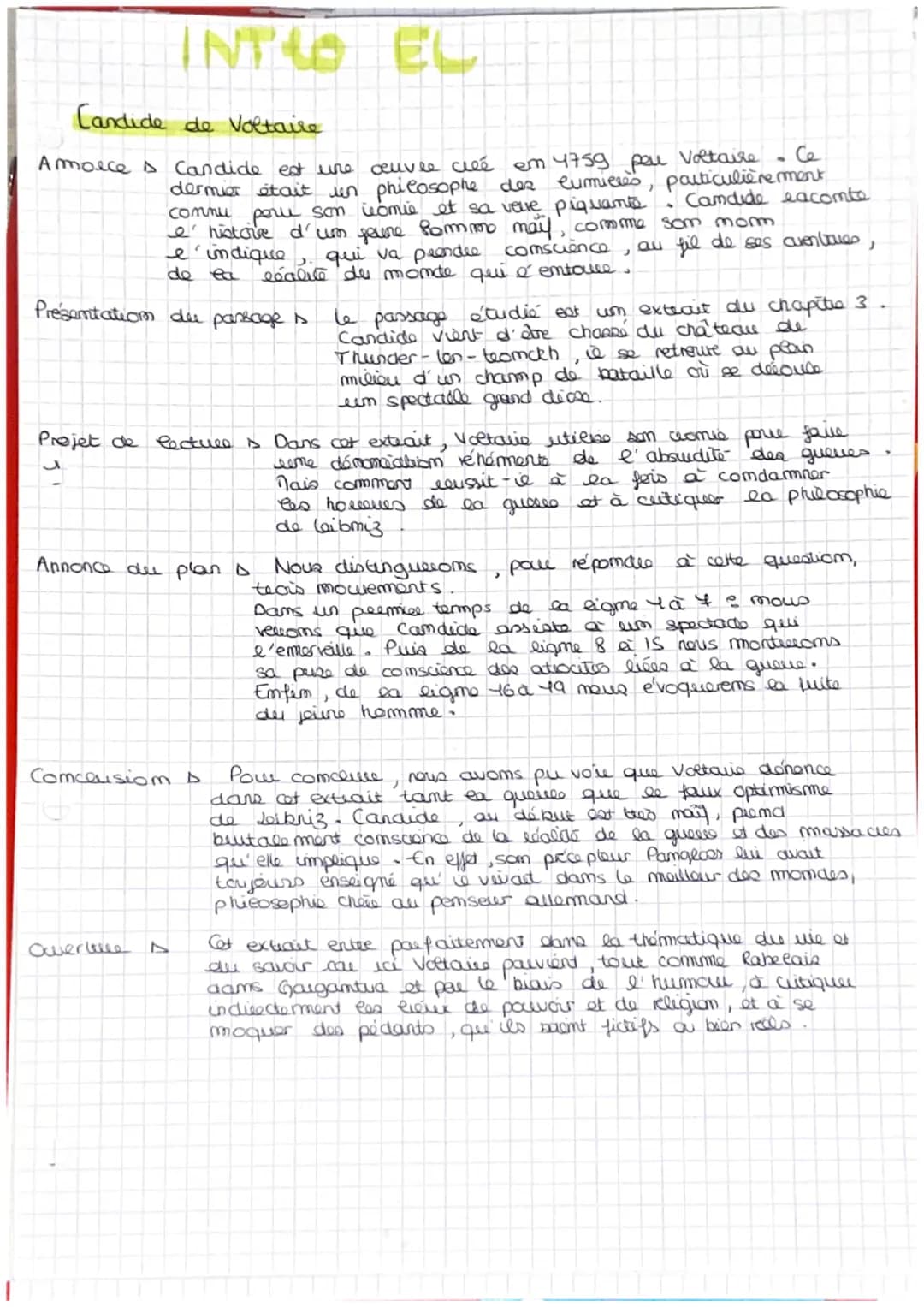 INTRO
Candide de Voltaire
Amorces Candide est une
Presentation due passage s
œuvee clée em 4759 pou Voltaire
dermier était un philosophe des