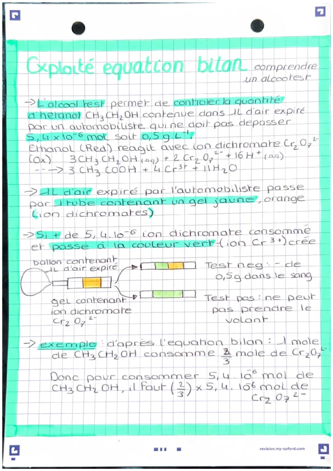 équation bilan d'oxydo-reduction