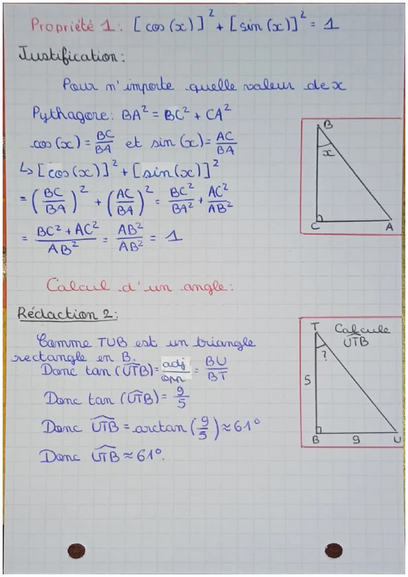 omfatt/Goo. A
RÉVISIONS DS du 17 novembre 2023
I-GEOMETRIE
3) Trigonométrie
côté adjacent
с
sin (ABC) = apposé
Rédaction: 1:
opposé
Dans le 