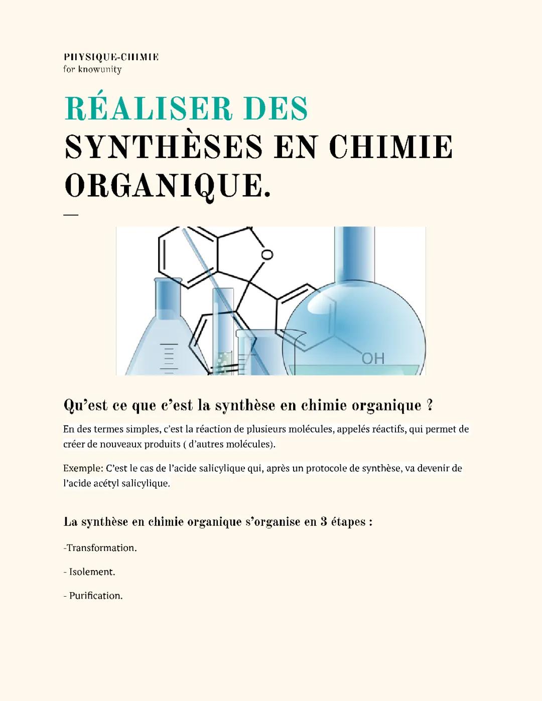 Les 4 Étapes de la Synthèse d'une Espèce Chimique en Chimie Organique