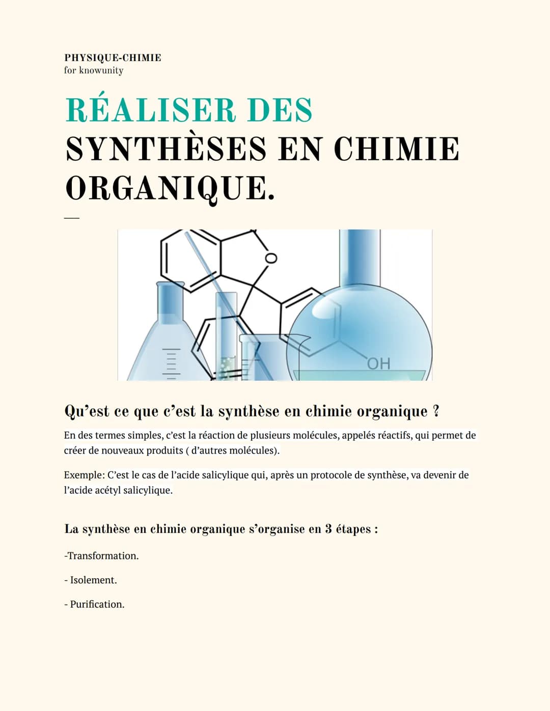 PHYSIQUE-CHIMIE
for knowunity
RÉALISER DES
SYNTHÈSES EN CHIMIE
ORGANIQUE.
Qu'est ce que c'est la synthèse en chimie organique ?
En des terme