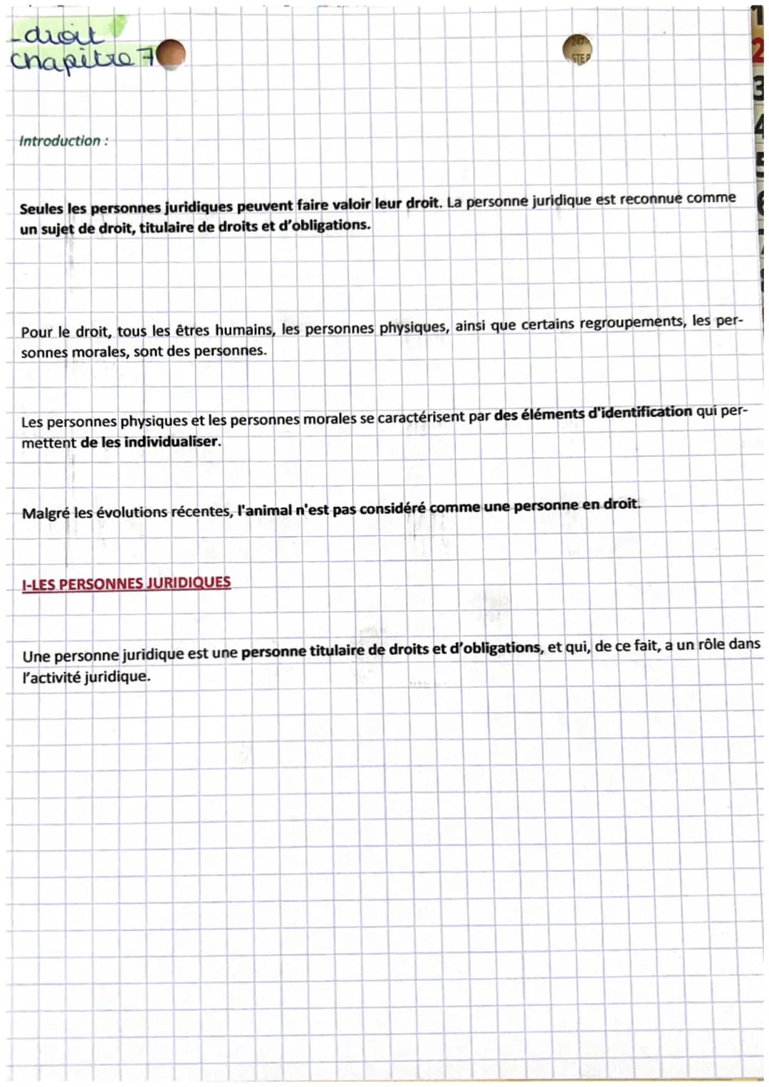 -droit
chapitre 71
Introduction:
STEP
Seules les personnes juridiques peuvent faire valoir leur droit. La personne juridique est reconnue co