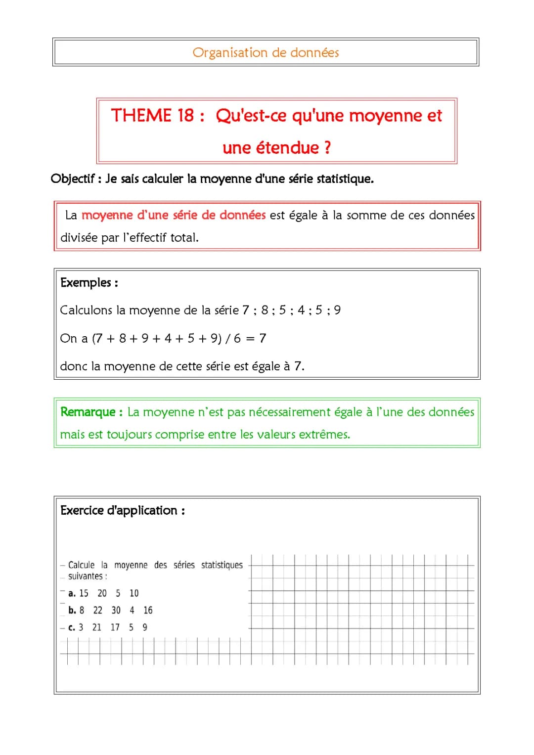 Comment calculer la moyenne et l'étendue d'une série statistique ?