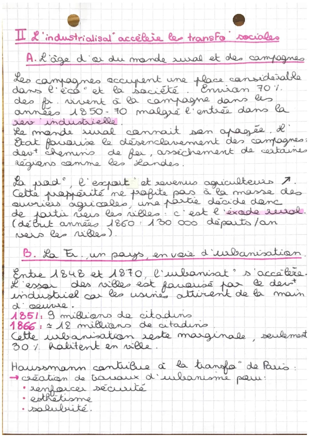 H4- Ristoire
l'industrialisation & l'accélération
des transfo éco et sociales en
France
Entre 1848 et 1870, des transfe éco et
sociales touc