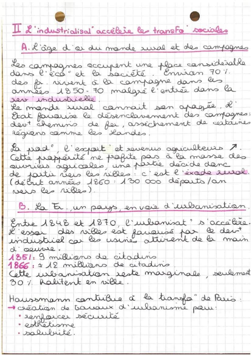 H4- Ristoire
l'industrialisation & l'accélération
des transfo éco et sociales en
France
Entre 1848 et 1870, des transfe éco et
sociales touc