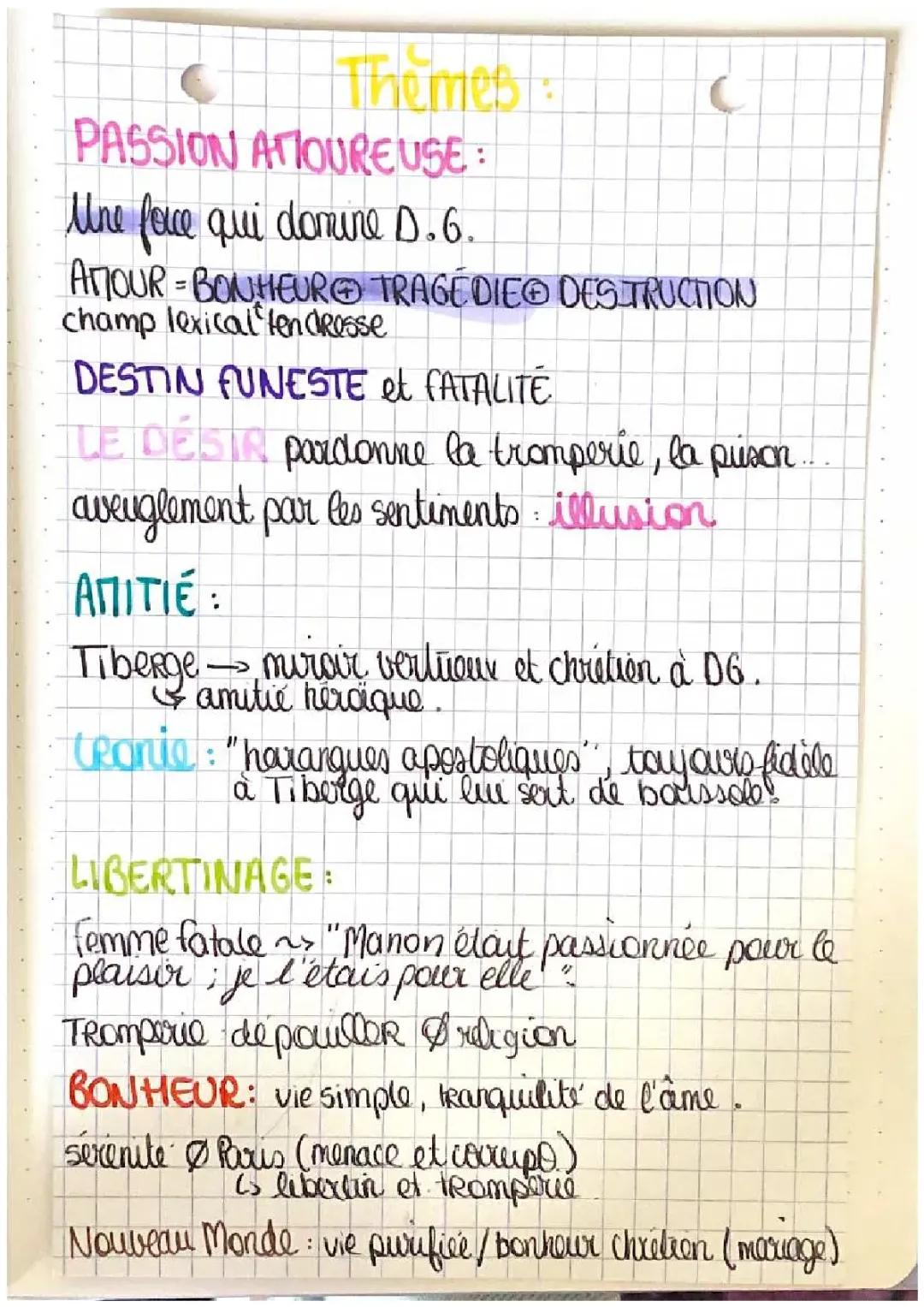 Fiche de lecture Manon Lescaut PDF - Révisions Bac et Analyse