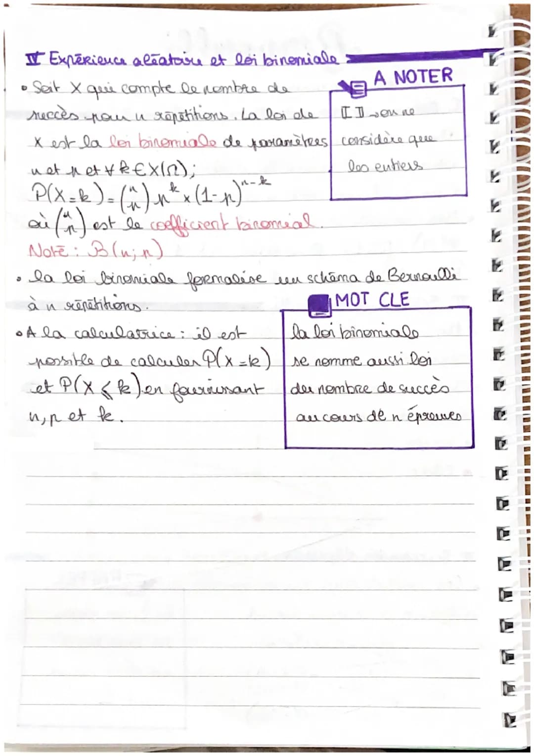 a
• Uue épreuve de Bernoulle est une épreuve à deux
issues
que
I'on appelle succès et échec. La proba.
d'een succès est notée p et celle d'e