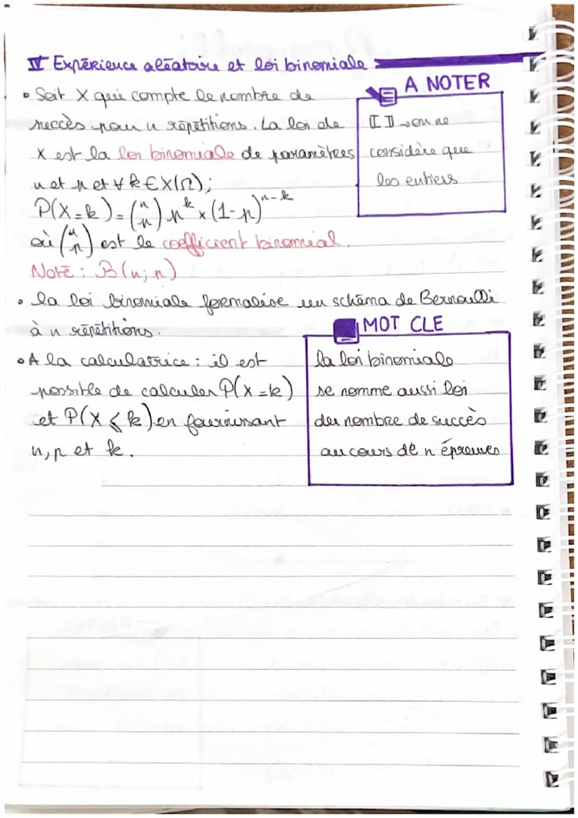 a
• Uue épreuve de Bernoulle est une épreuve à deux
issues
que
I'on appelle succès et échec. La proba.
d'een succès est notée p et celle d'e