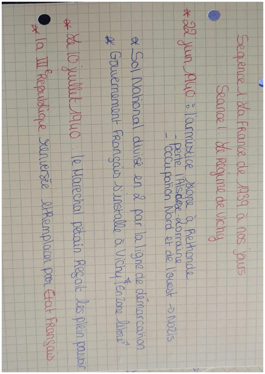 Sequence 1 La France de 1939 à nos jours
Seance 1: de Regime de vichy
*22 juin 1940: l'armistice signe à Rethonde
 perte l'Als dese-Lorraine