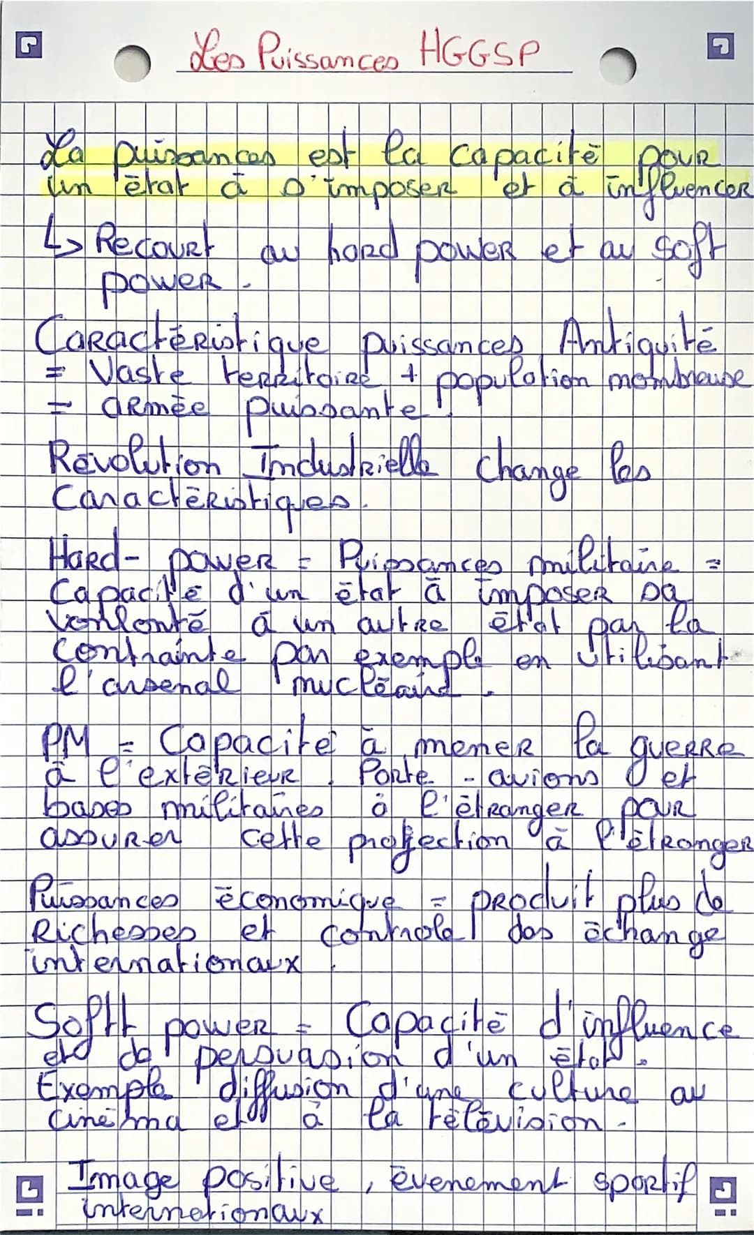 Les Puissances HGG S P
de puissances est la capacité pouR
et à influencer
un ētat à o'imposer
4 Recourt au hoRd power e
power
Caractéristiqu