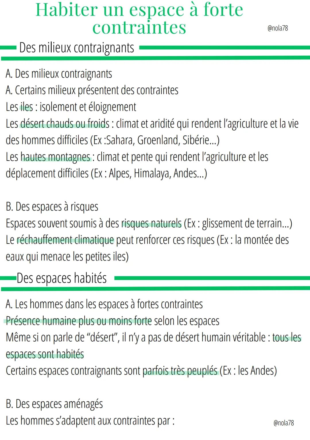 Habiter un espace à forte
contraintes
Des milieux contraignants
A. Des milieux contraignants
A. Certains milieux présentent des contraintes
