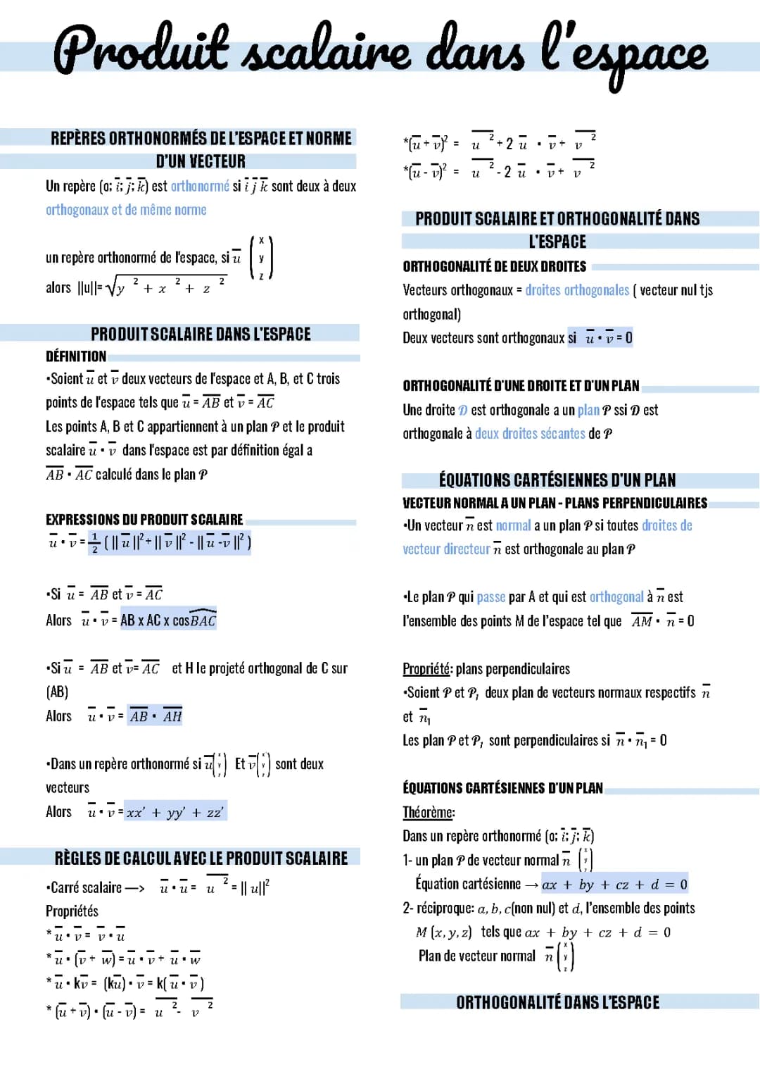Produit Scalaire et Orthogonalité dans l'Espace: Exercices Corrigés PDF, Formules, et Plus pour Terminale