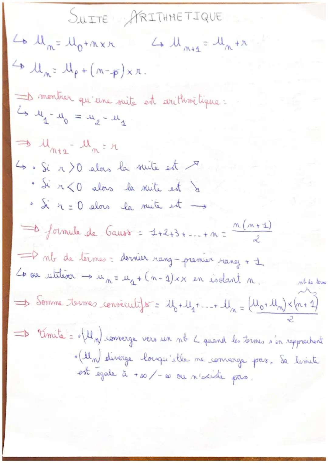 со ма= Мотихм
4 l m = Mp + (m-p) x r.
ما
:
SUITE ARITHMETIQUE
2₁ 11₁-1₂ = 1₂-14 y
м2-ма
ما
= М.
D
= montrer qu'une suite est arithmétique :
