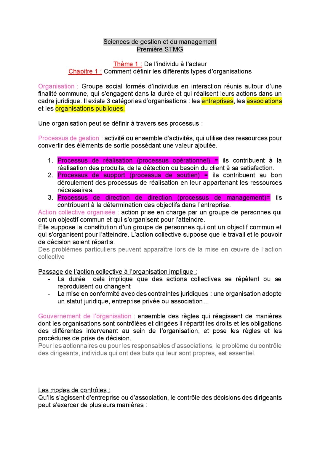 sciences gestion numérique chap 1.1 première STMG