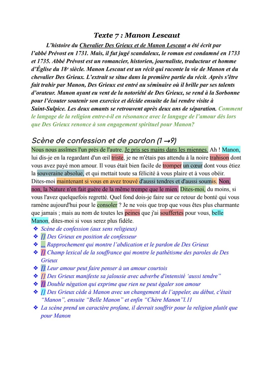 Texte 7: Manon Lescaut
L'histoire du Chevalier Des Grieux et de Manon Lescaut a été écrit par
l'abbé Prévost en 1731. Mais, il fut jugé scan