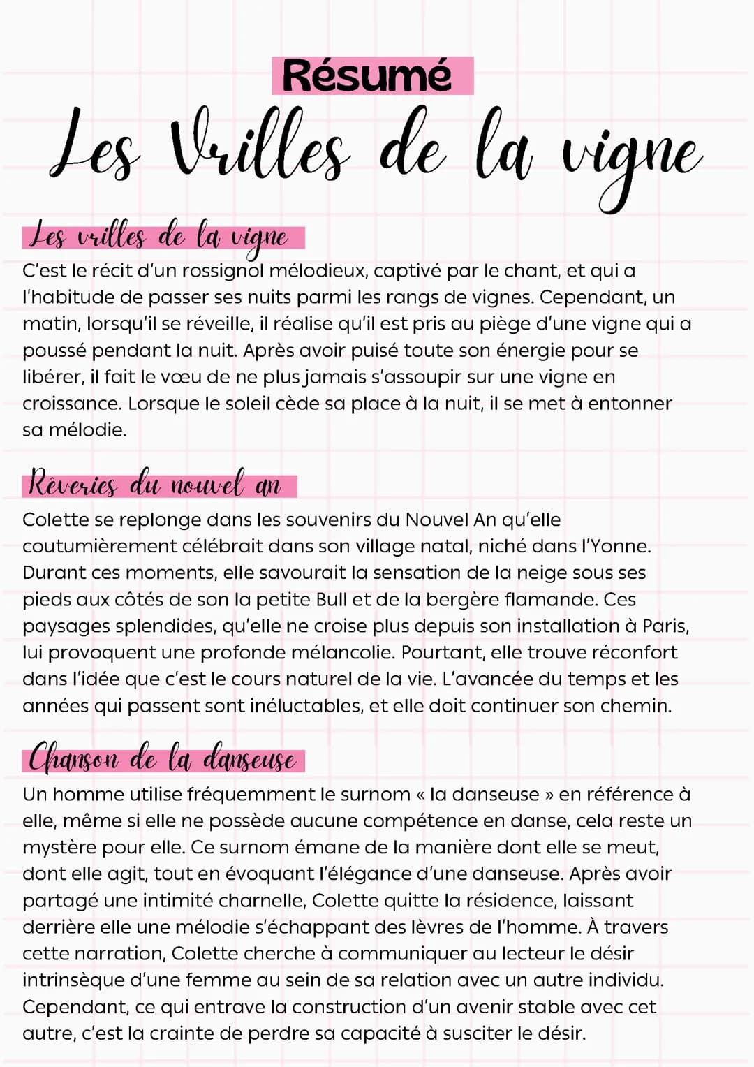 Résumé des Vrilles de la vigne de Colette 
