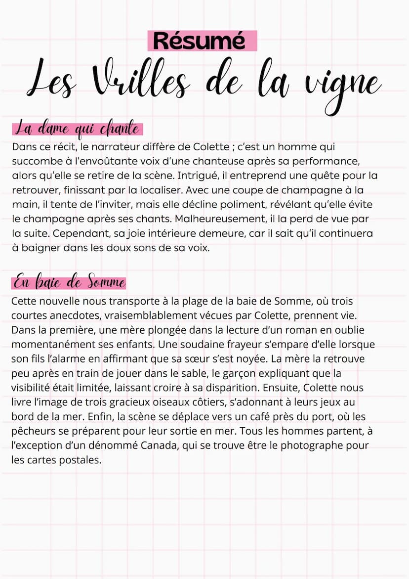 Résumé
Les Vrilles de la vigne
Les villes de la vigne
C'est le récit d'un rossignol mélodieux, captivé par le chant, et qui a
l'habitude de 