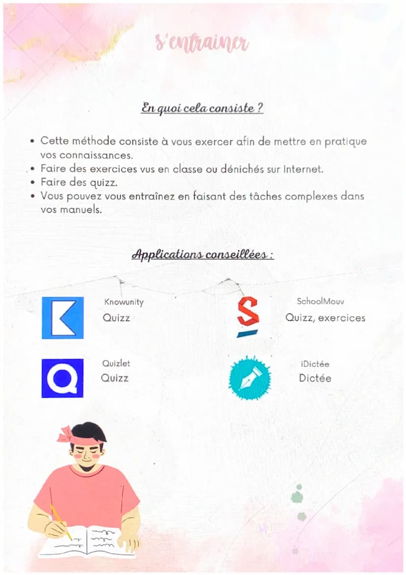 @studygirl
27
Comment réviser ?
méthodes de révision Convient à qui?
Cette méthode convient à ceux qui
retiennent leurs cours rien qu'en éco