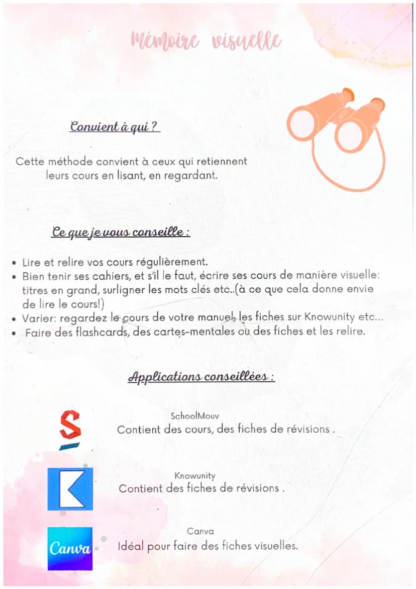 @studygirl
27
Comment réviser ?
méthodes de révision Convient à qui?
Cette méthode convient à ceux qui
retiennent leurs cours rien qu'en éco
