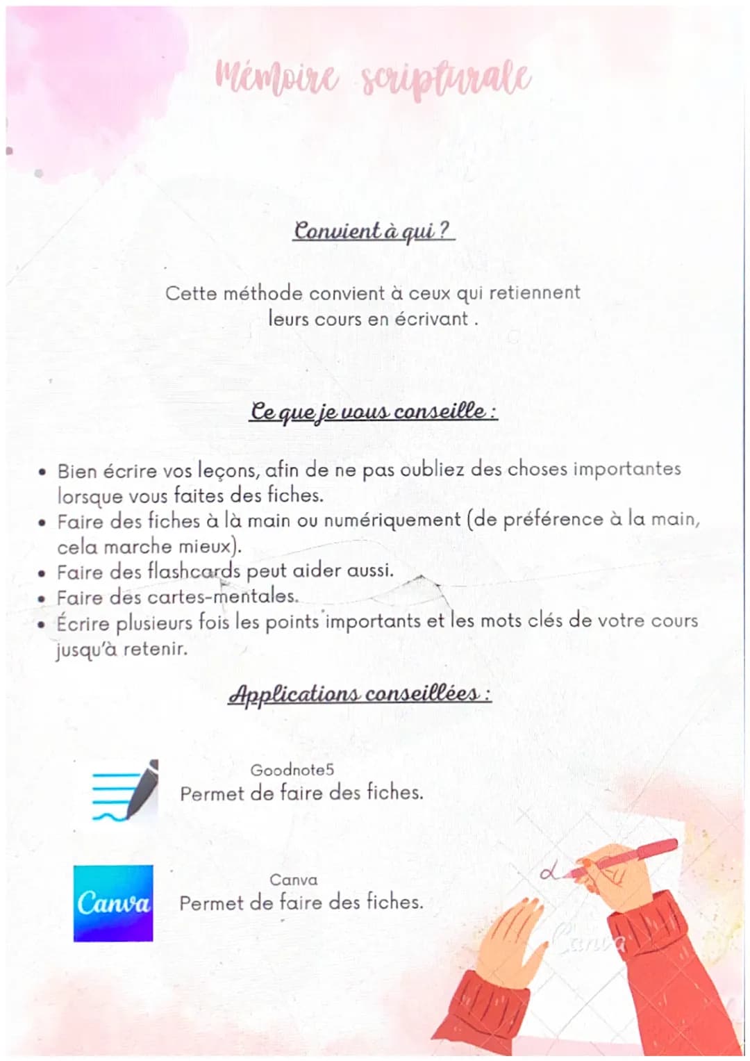 @studygirl
27
Comment réviser ?
méthodes de révision Convient à qui?
Cette méthode convient à ceux qui
retiennent leurs cours rien qu'en éco
