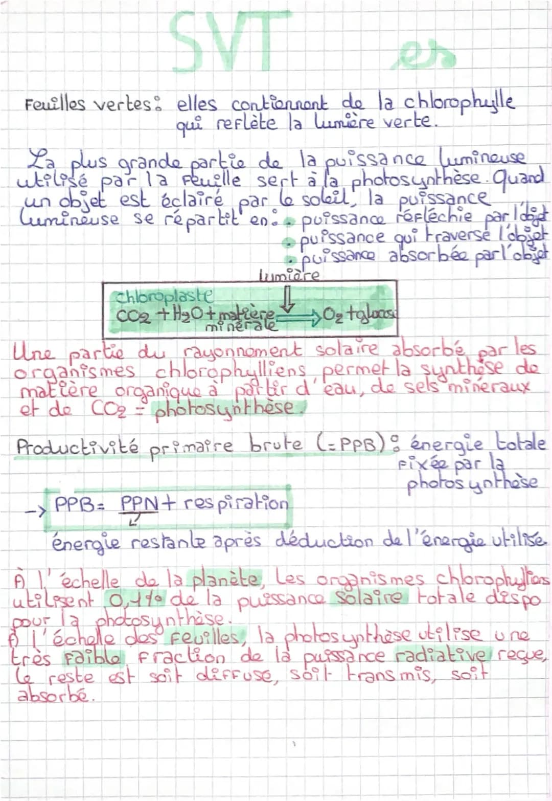 SVT
es
Feuilles vertes: elles contiennent de la chlorophylle
qui reflète la lumière verte.
La plus grande partie de la puissance lumineuse
u