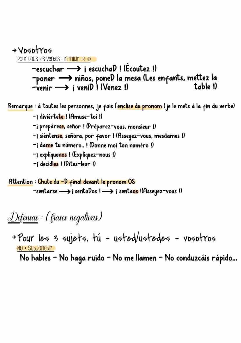 -Espagnal-
El imperativo
Dar ordones (frases afirmativas)
→ Tú
verbes reguliers: Je conjugue le verbe au tutoiement au present de l'indicati