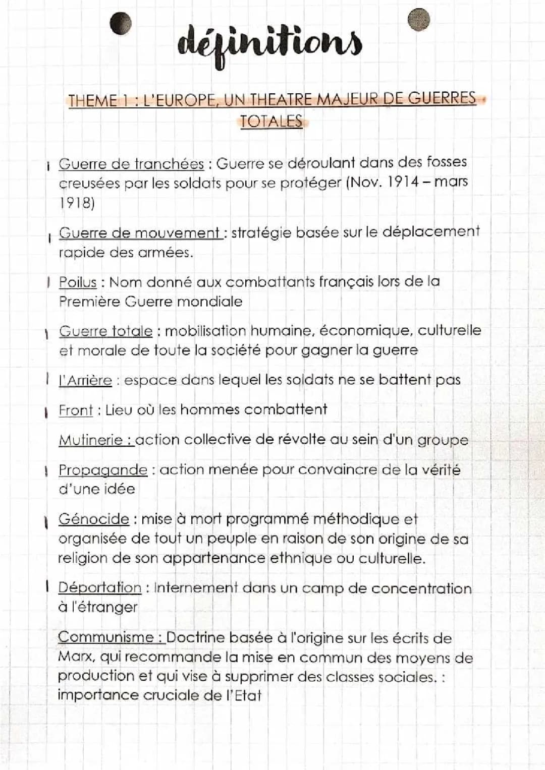 Brevet histoire : Recap des définitions a savoir pour le brevet (thème 1)