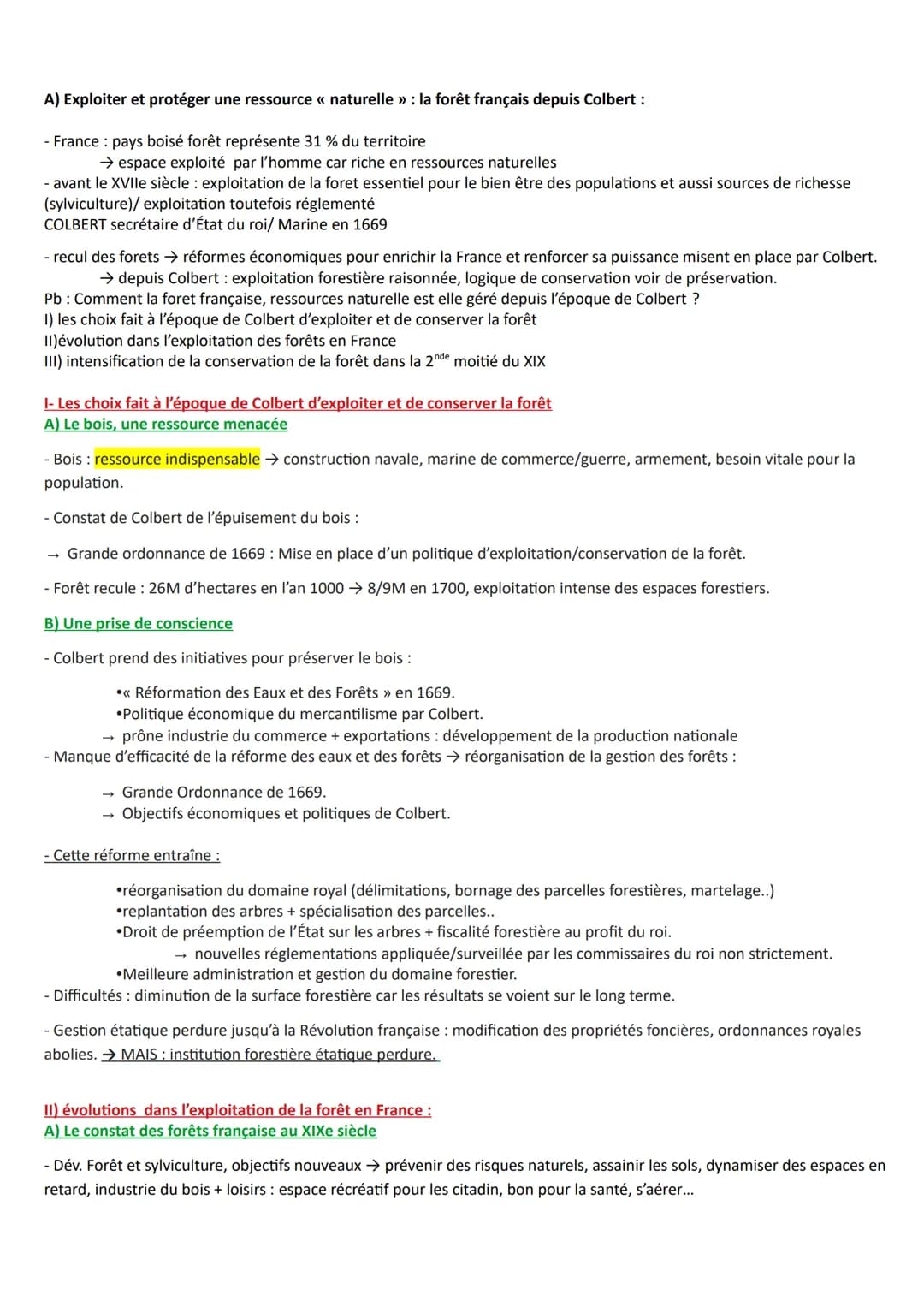 A) Exploiter et protéger une ressource << naturelle » : la forêt français depuis Colbert :
- France : pays boisé forêt représente 31 % du te