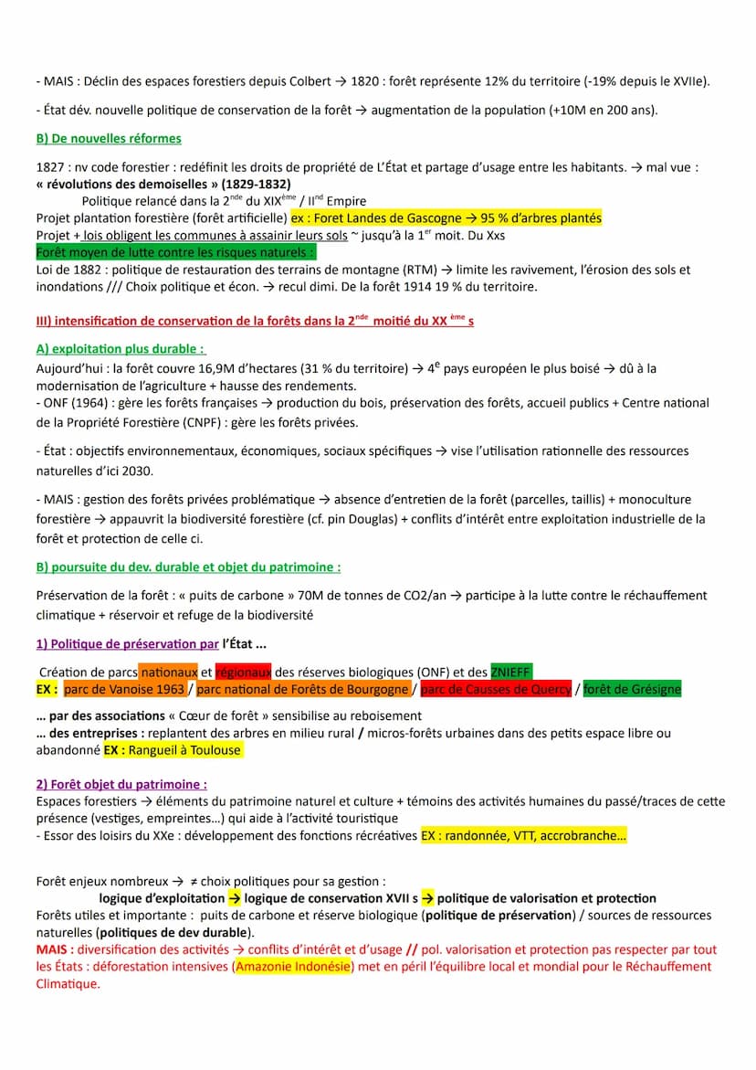 A) Exploiter et protéger une ressource << naturelle » : la forêt français depuis Colbert :
- France : pays boisé forêt représente 31 % du te