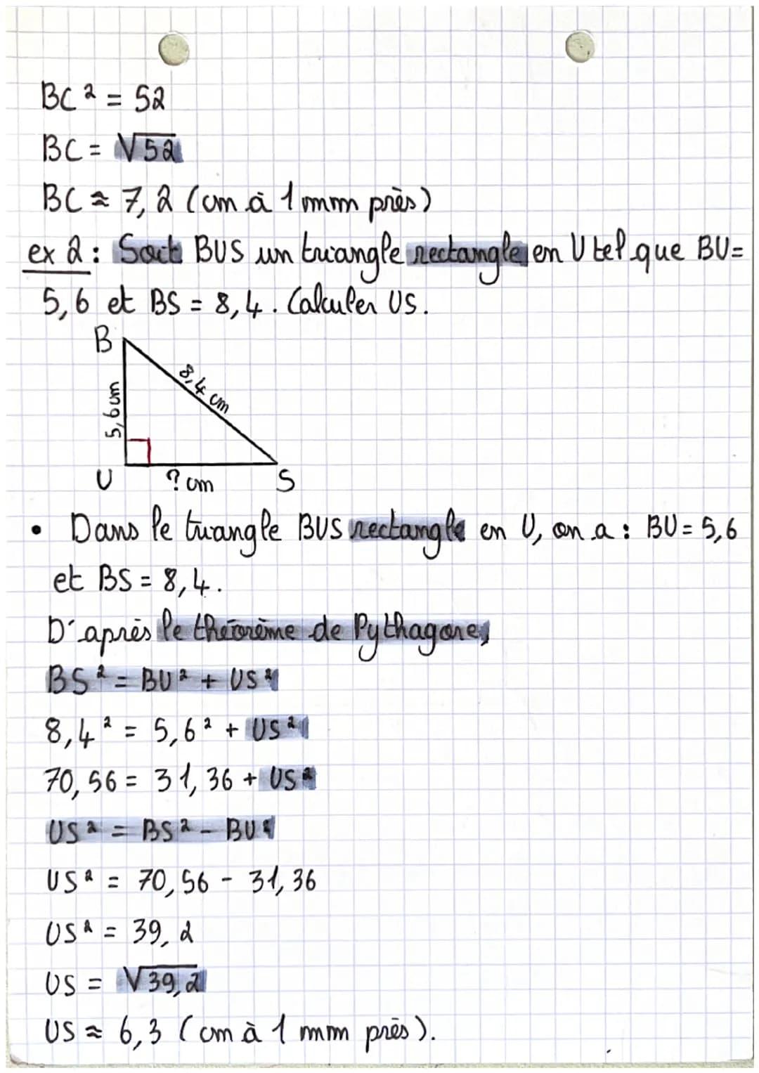 Maths
Theorème de Pythagore:
AB = 4 cm,
Si un triangle est rectangle, alors le
carre de la longueur de l'hypoténuse est egal à
Pa somme des 