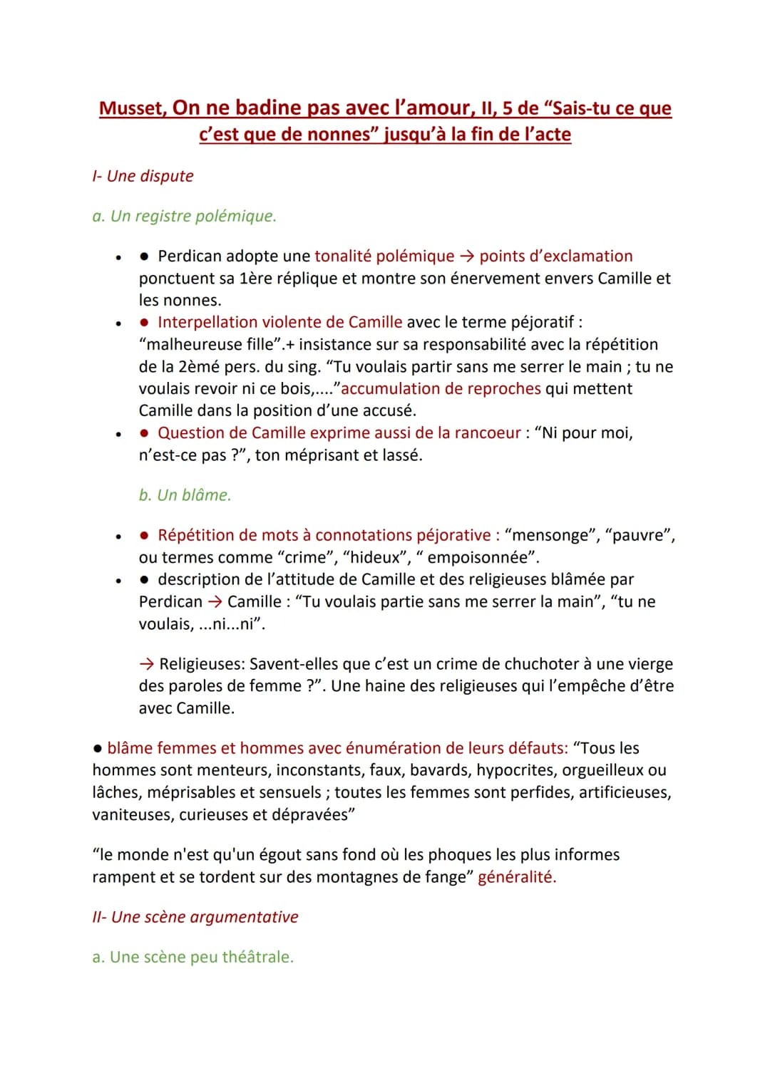 Musset, On ne badine pas avec l'amour, II, 5 de "Sais-tu ce que
c'est que de nonnes" jusqu'à la fin de l'acte
1- Une dispute
a. Un registre 