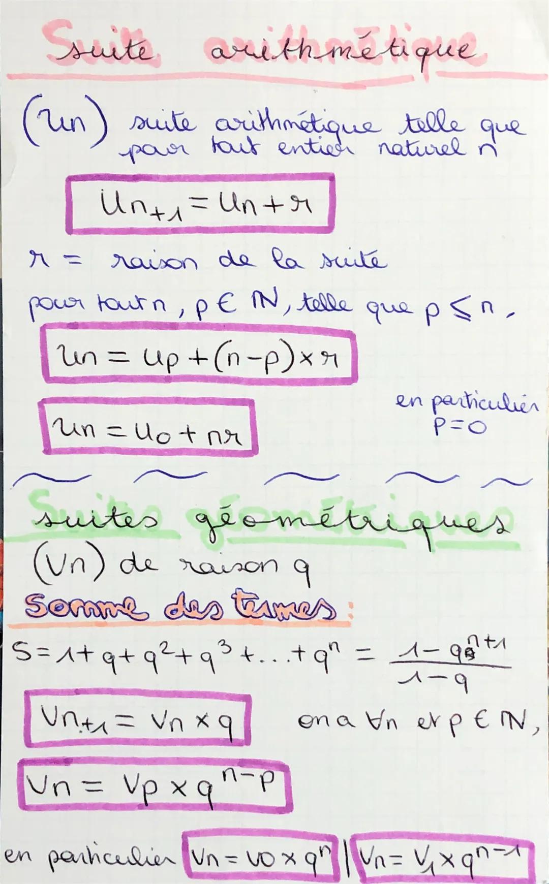 bes Suites
numériques
un2
un 2
suite recurrente: Suite explicite:
un+₁ = f (Un)
un = f(n)
Ex: no = 2
Ex: Un=6n-3
223=6x23-3
23 = 135
Unt₁=64