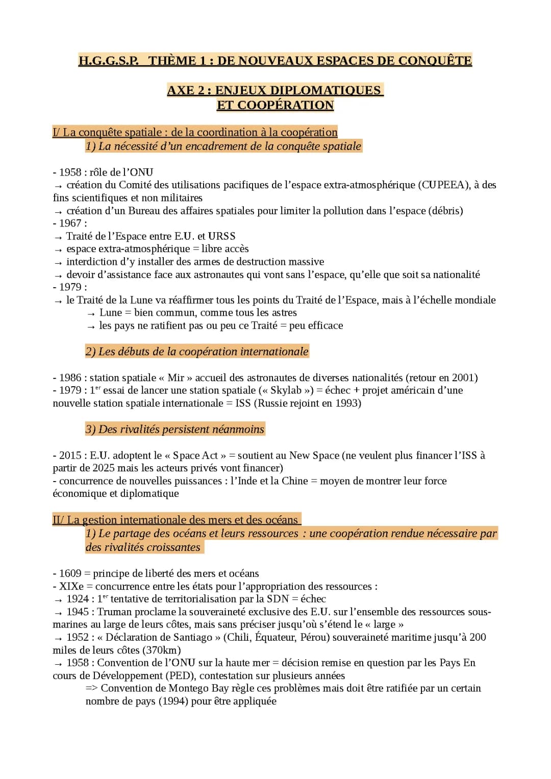 Les Enjeux Géopolitiques et Diplomatiques de la Conquête Spatiale et des Océans - HGGSP Axe 2