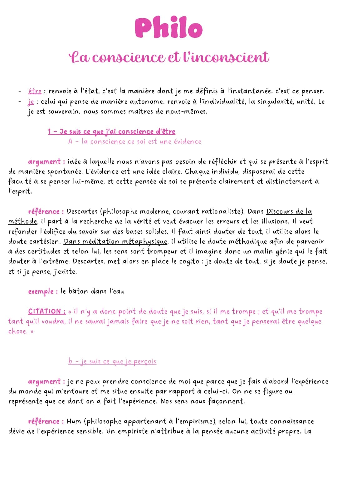 Conscience et Inconscient en Philosophie - Sujet Corrigé, Résumé et Cours PDF