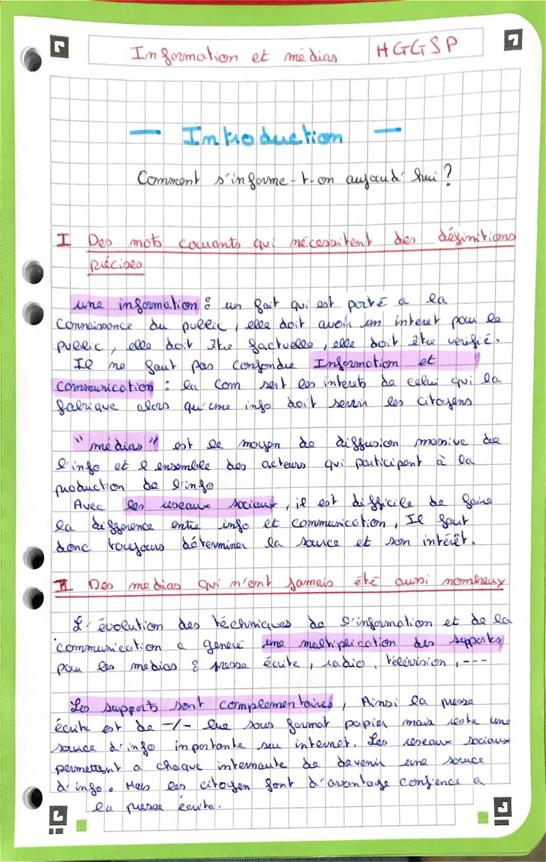 Information et medias
I Des mots cocuents que necessitent
précises
Introduction
Comment s'informe-t-on aufond hui ?
HGGSP
medias" est le moy