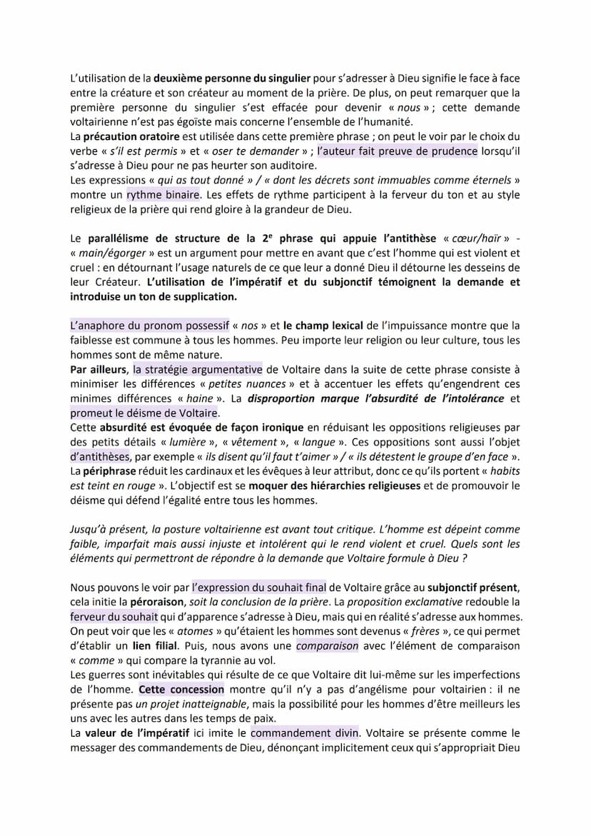 Étude linéaire
Voltaire, Traité sur la tolérance, 1763
Prière à Dieu
Le 13 octobre 1761, Marc-Antoine Calas est retrouvé assassiné dans la m