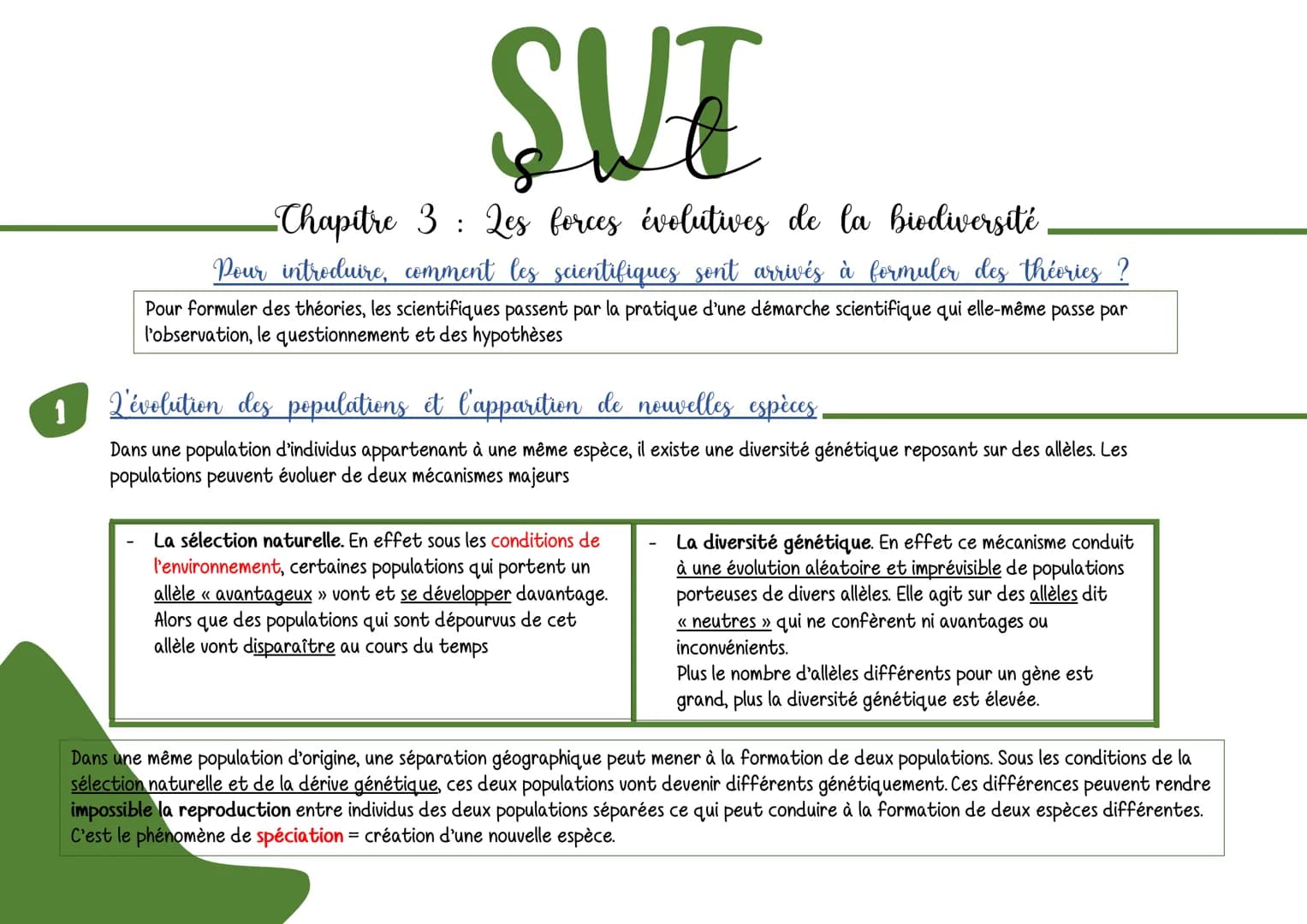 SUT
-Chapitre 3 Les forces évolutives de la biodiversité
:
Pour introduire, comment les scientifiques sont arrivés à formuler des théories ?