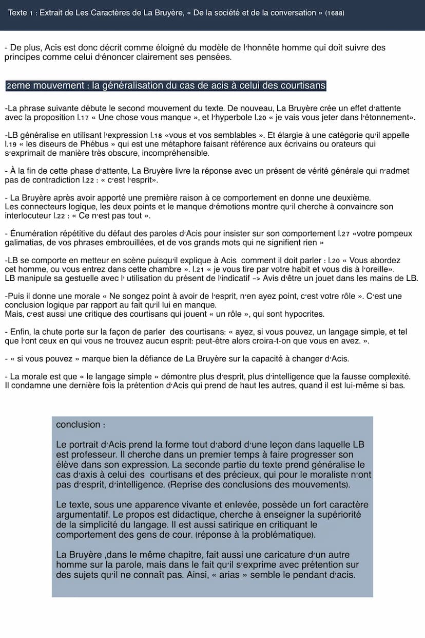 Texte 1 : Extrait de Les Caractères de La Bruyère, « De la société et de la conversation >> (1688)
- De plus, Acis est donc décrit comme élo