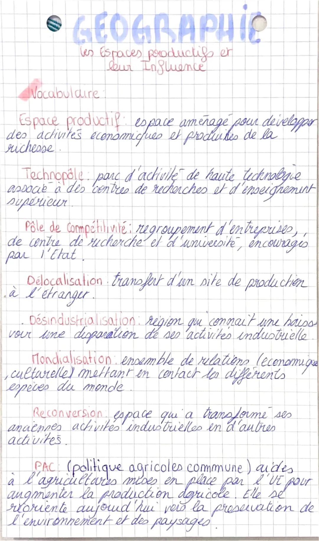 • GEOGRAPHIC
les Espaces productifs et
leur Influence
Vocabulaire
Espace productif: espace aménagé pour développer
des activites economiques