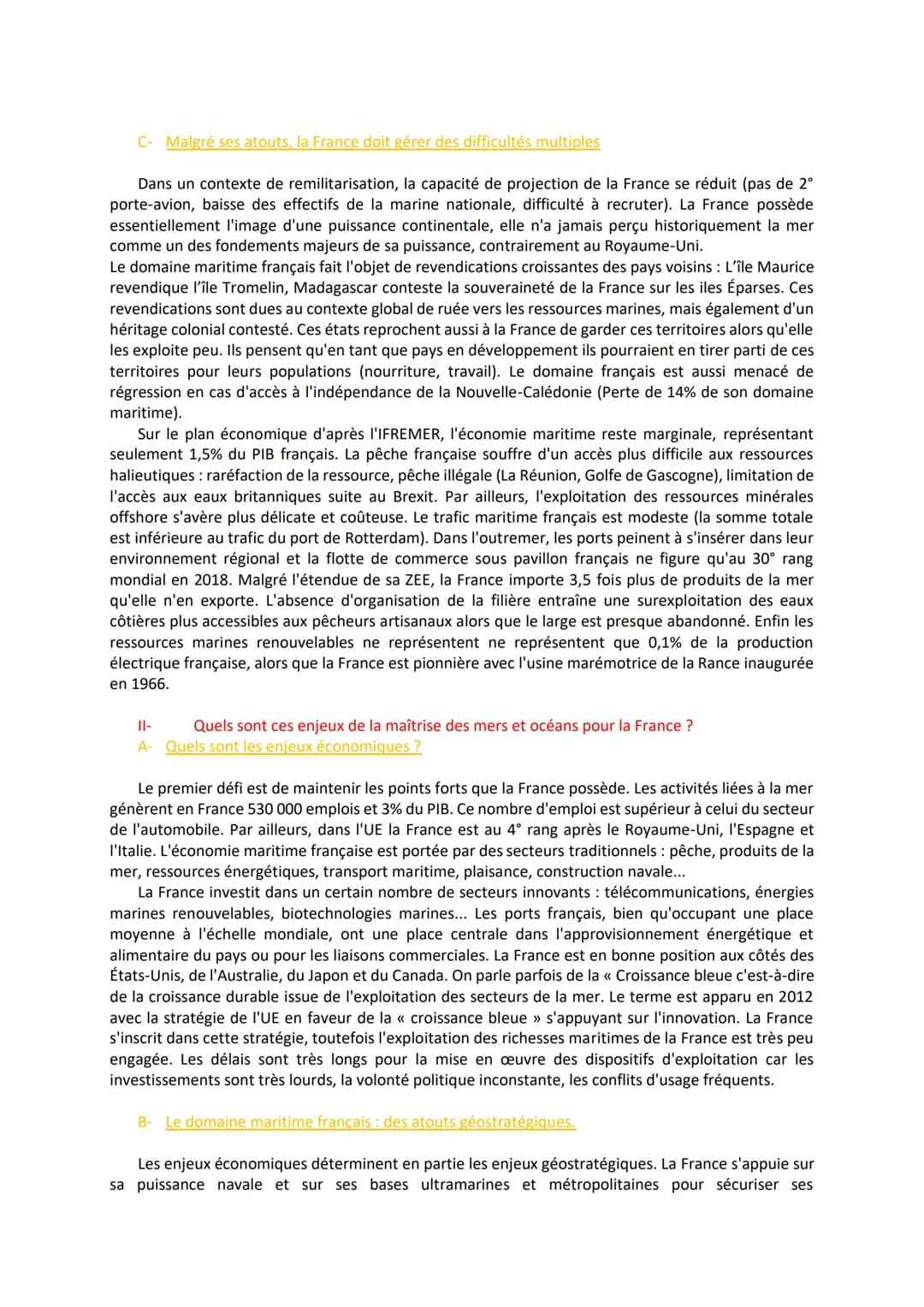 Thème 2: Mers et océans au cœur de la mondialisation
Chapitre 3 : La France, une puissance maritime ?
La France possède le 2ème domaine mari
