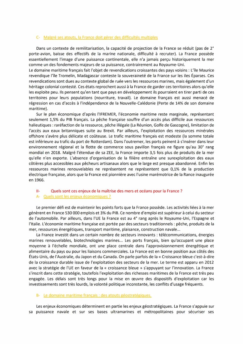 Thème 2: Mers et océans au cœur de la mondialisation
Chapitre 3 : La France, une puissance maritime ?
La France possède le 2ème domaine mari