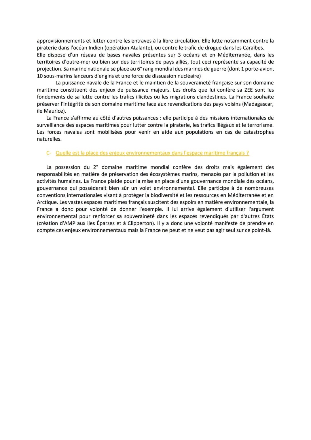 Thème 2: Mers et océans au cœur de la mondialisation
Chapitre 3 : La France, une puissance maritime ?
La France possède le 2ème domaine mari
