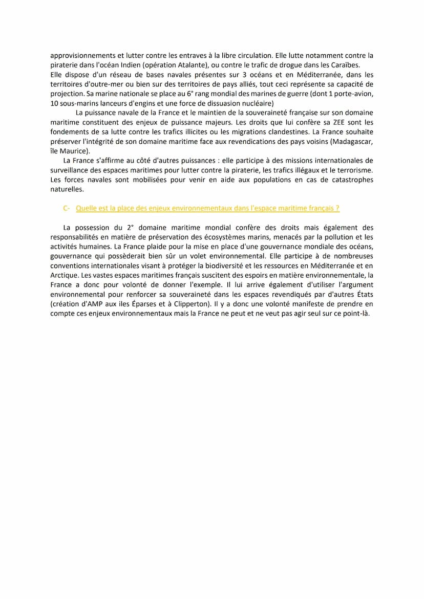 Thème 2: Mers et océans au cœur de la mondialisation
Chapitre 3 : La France, une puissance maritime ?
La France possède le 2ème domaine mari