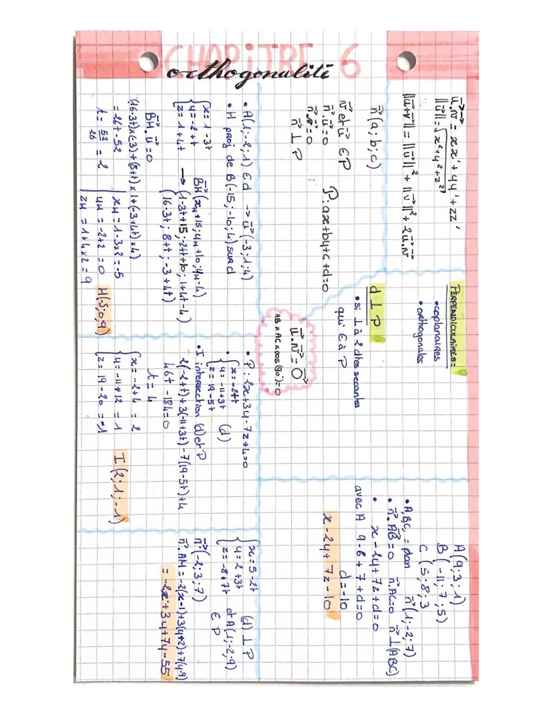 ```
orthogonaliti
= xx'+4y'+zz'
lll=x²+42+22
PERPENDICULAIKES
•coplanaires
• orthogonales
(a; b; c)
dip
từ EP
qui à P
ที
P: ax+by+c+d=0
0
si