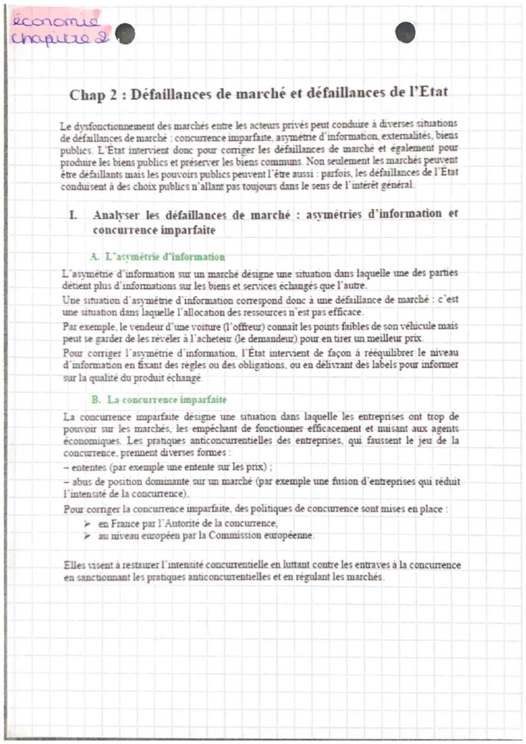 économie
Chapitre 2
Chap 2: Défaillances de marché et défaillances de l'Etat
Le dysfonctionnement des marchés entre les acteurs privés peut 