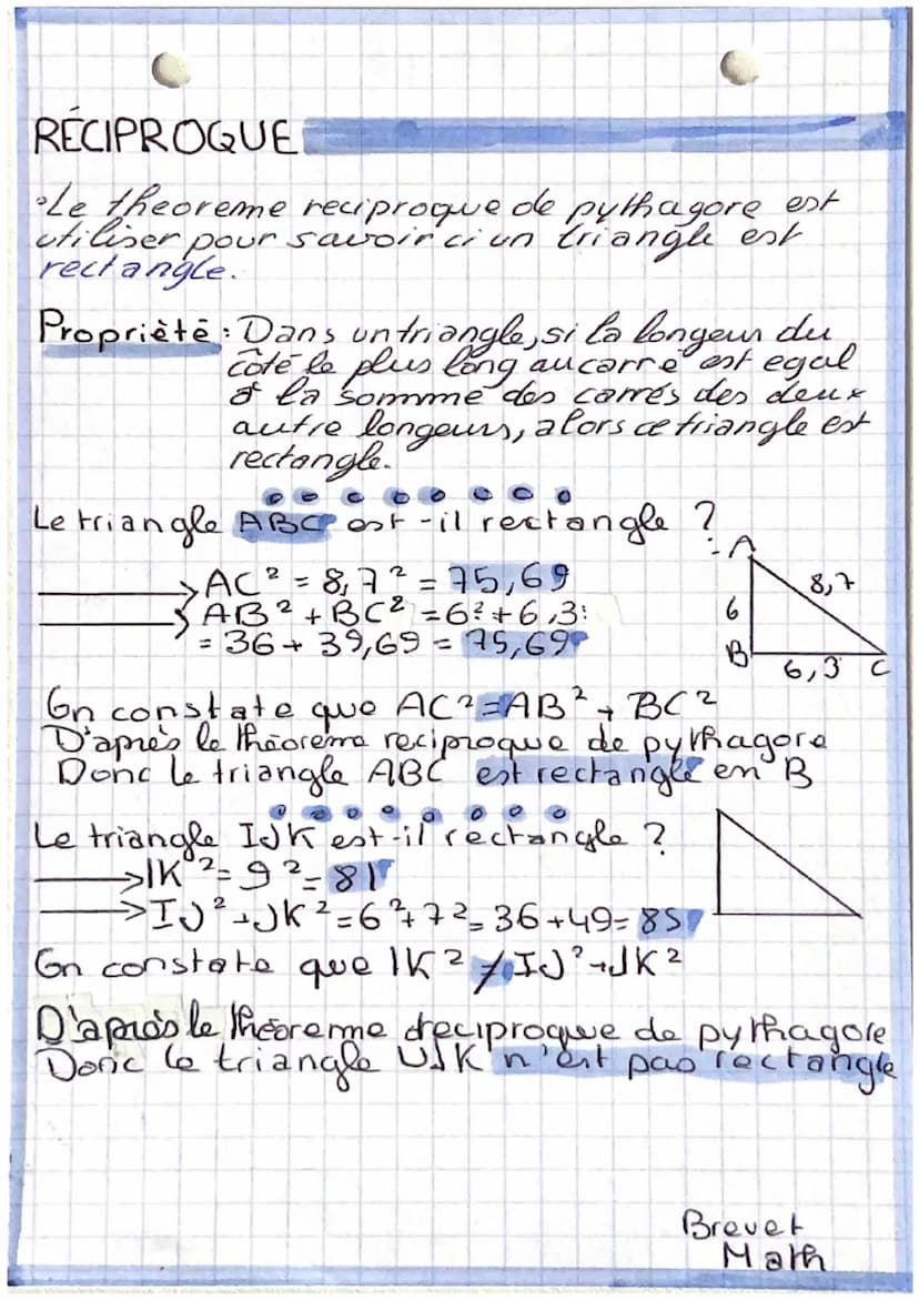 C
Maths
Théorème de Pythagore
THEOREME
Le theoreme de Pythagore est en general utiliser
pour calculer une longeur manquante dans
un triangle