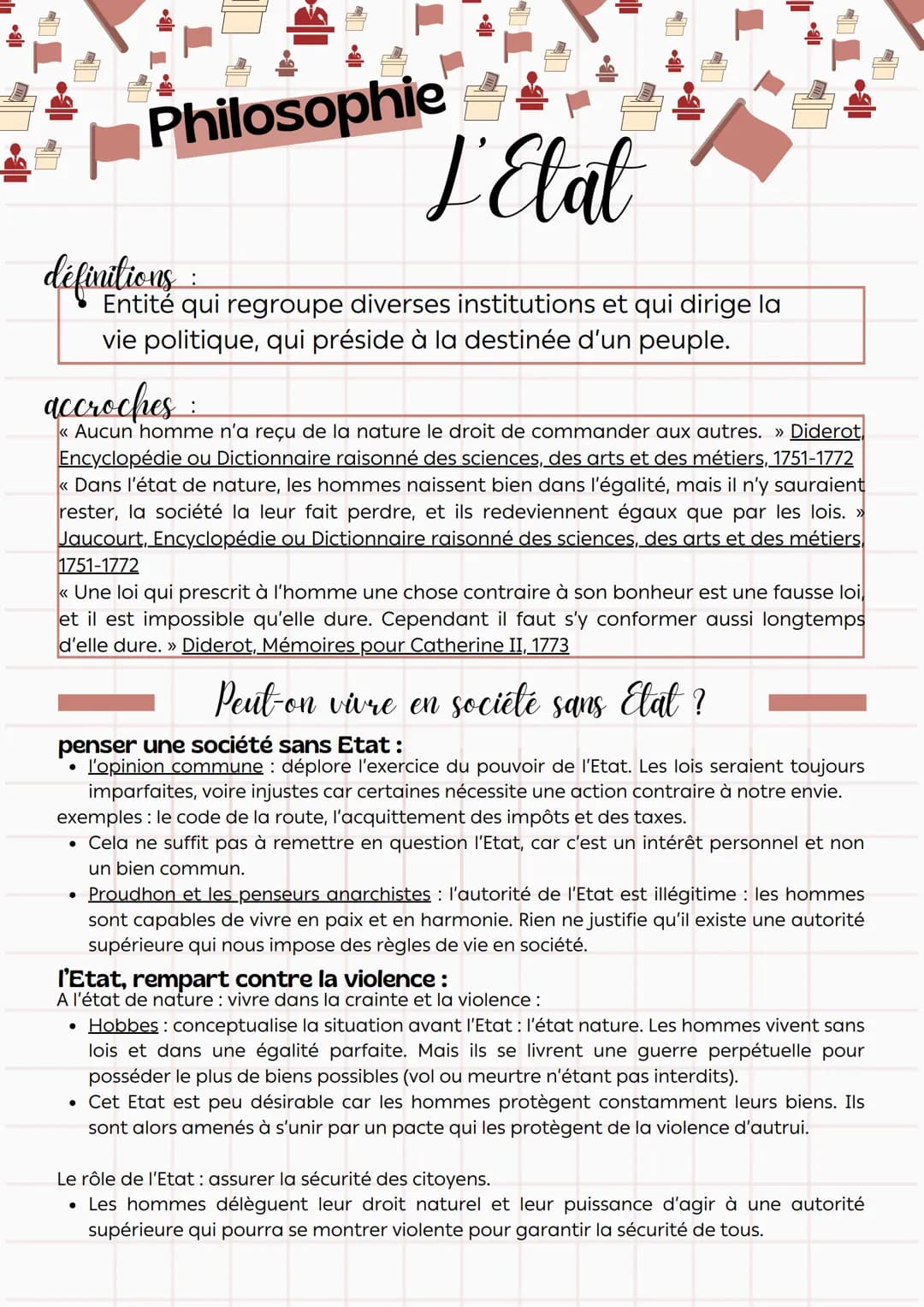 L
Philosophie
définitions
:
L'Etat
Entité qui regroupe diverses institutions et qui dirige la
vie politique, qui préside à la destinée d'un 