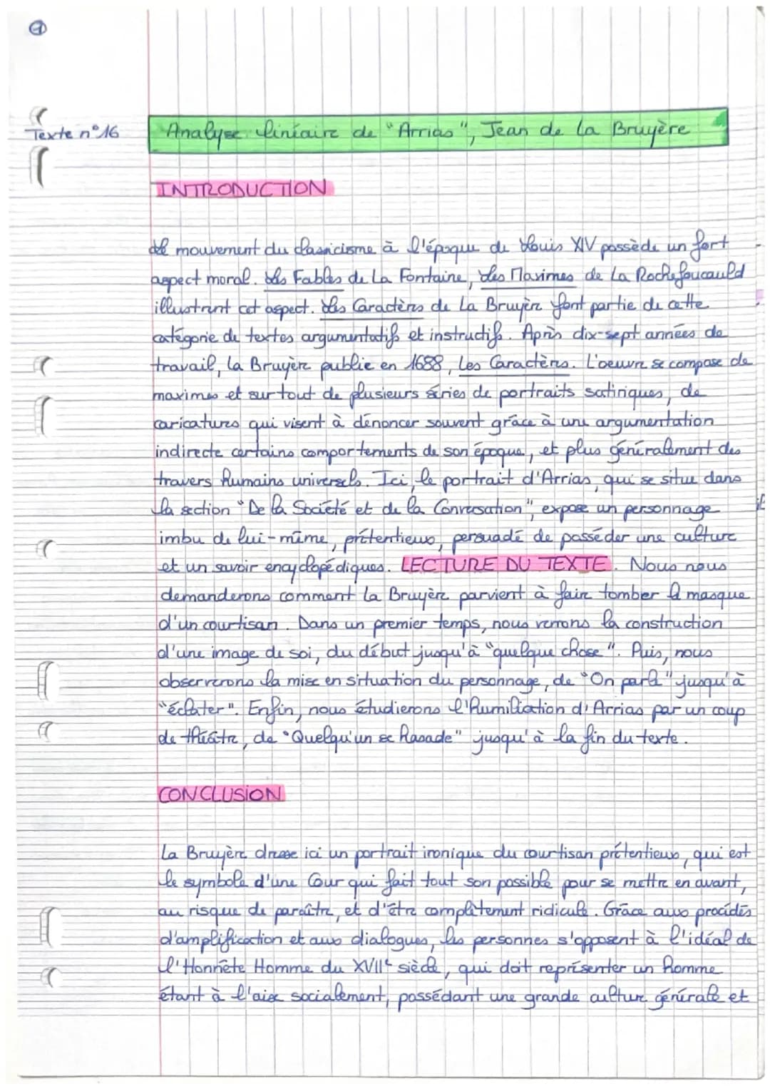Texte n°16
C
C
Analyse linéaire de "Arrias", Jean de La Bruyère
INTRODUCTION
ide
de mouvement du classicisme à l'époque de Louis XIV possède