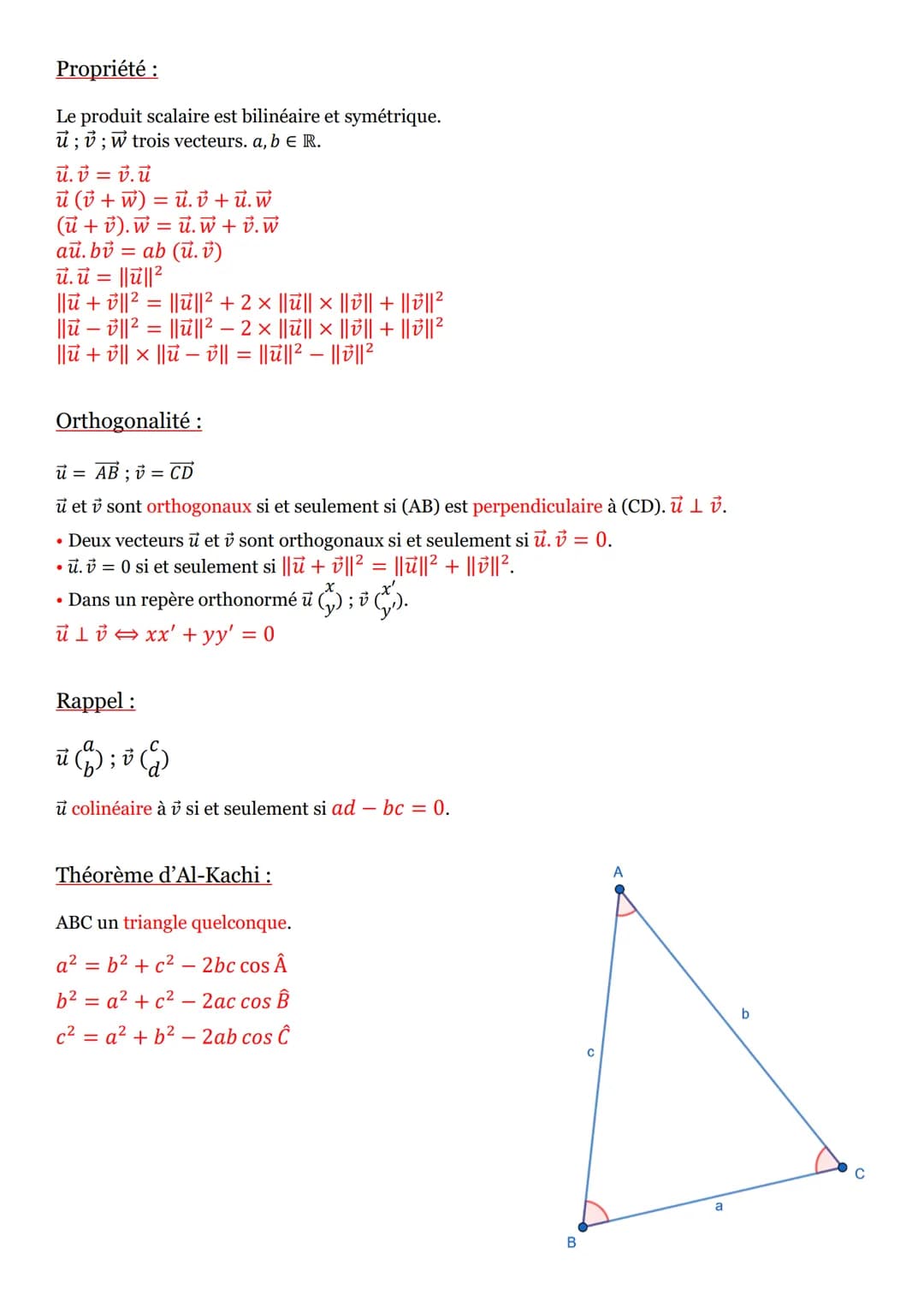 Formule n°1 :
Si O, A, B sont trois points du plan avec O + B; H le projeté orthogonale de B sur (OA), alors le
produit scalaire de OA et OB