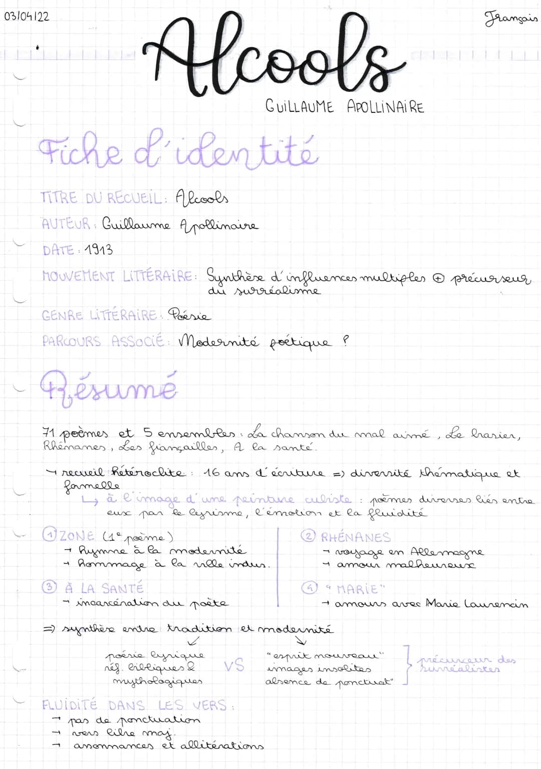 03104122
Fiche d'identité
TITRE DU RECUEIL: Alcools
AUTEUR: Guillaume Apollinaire
DATE: 1913
Alcools
GUILLAUME APOLLINAIRE
MOUVEMENT LITTÉRA